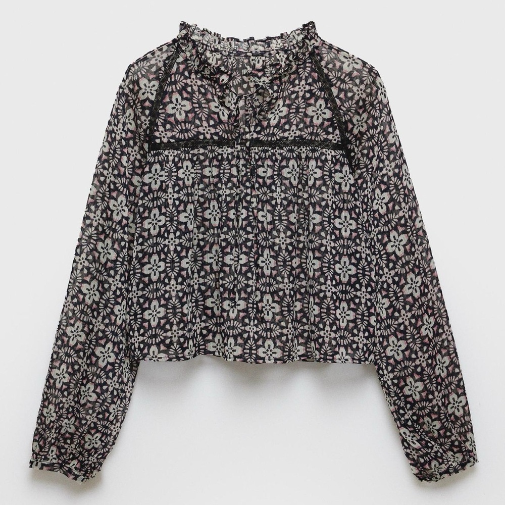 ZARA Floral & Lace Trim Blouse